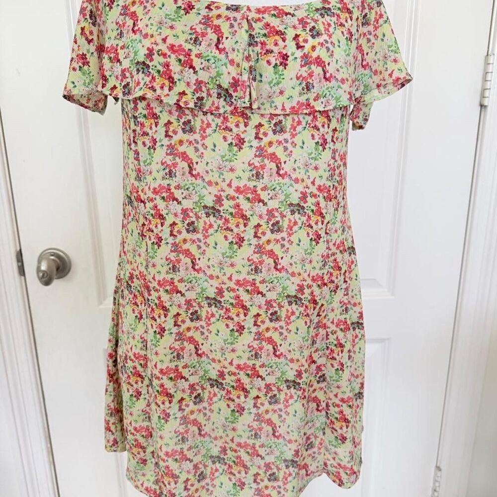 Zara Lemon Yellow Floral Off-Shoulder Ruffle Mini Dress Size M